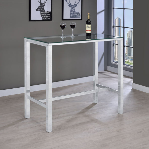 English Elm Tommy Glass Top Pub Table with Chrome Frame for Modern Bar or Loft Dining B062P521107