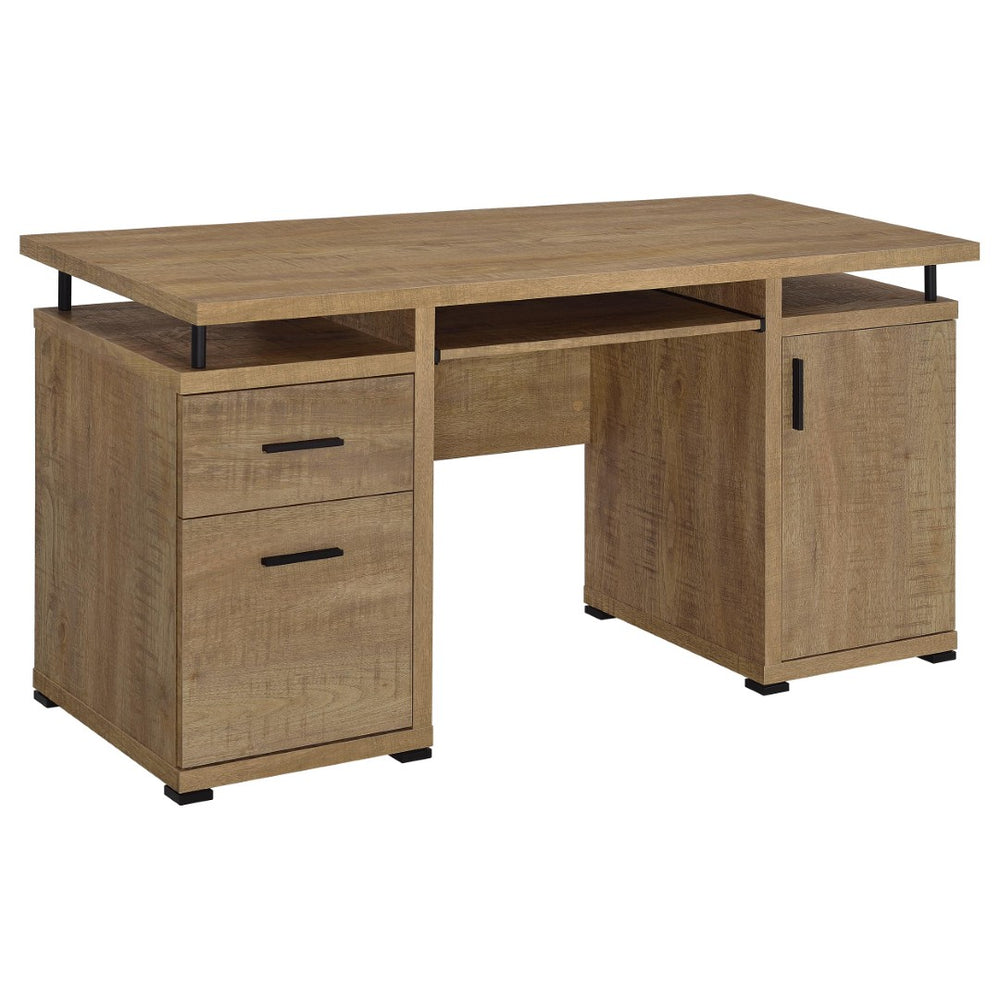 English Elm Swan 55 Inch Home Office Desk with Drawers Raised Shelf and Warm Mango Finish B062P521110