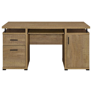 English Elm Swan 55 Inch Home Office Desk with Drawers Raised Shelf and Warm Mango Finish B062P521110