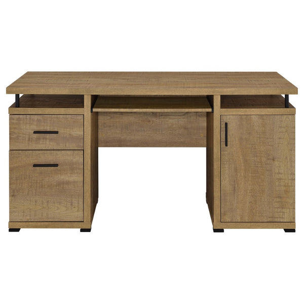 English Elm Swan 55 Inch Home Office Desk with Drawers Raised Shelf and Warm Mango Finish B062P521110
