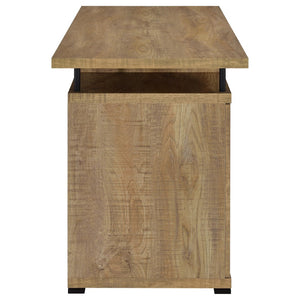 English Elm Swan 55 Inch Home Office Desk with Drawers Raised Shelf and Warm Mango Finish B062P521110