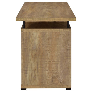 English Elm Swan 55 Inch Home Office Desk with Drawers Raised Shelf and Warm Mango Finish B062P521110