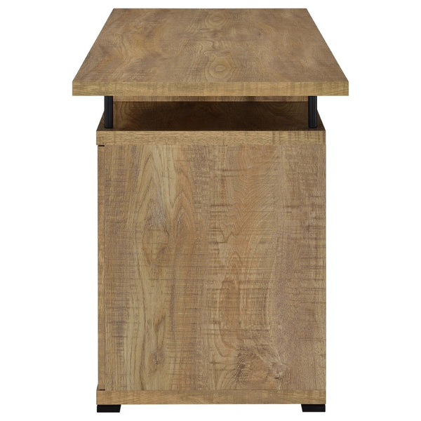 English Elm Swan 55 Inch Home Office Desk with Drawers Raised Shelf and Warm Mango Finish B062P521110