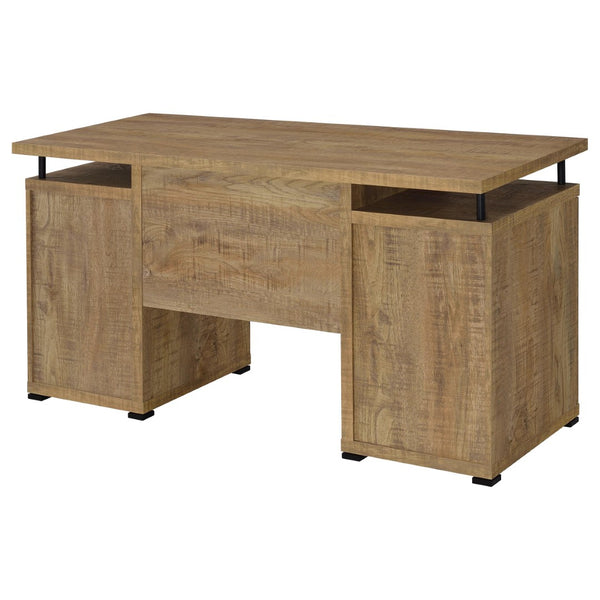 English Elm Swan 55 Inch Home Office Desk with Drawers Raised Shelf and Warm Mango Finish B062P521110