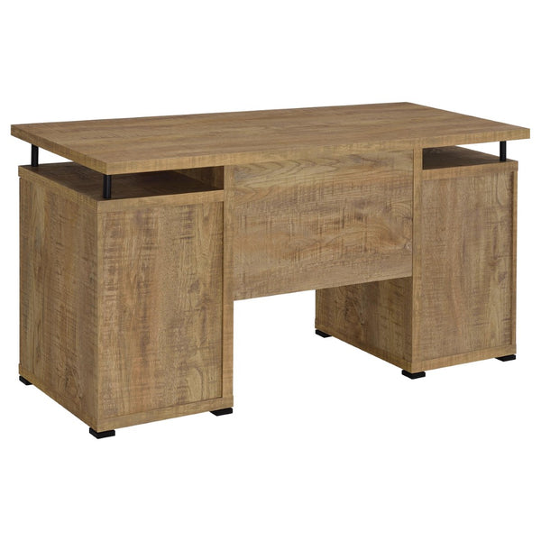 English Elm Swan 55 Inch Home Office Desk with Drawers Raised Shelf and Warm Mango Finish B062P521110