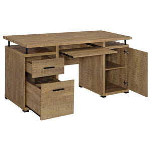 English Elm Swan 55 Inch Home Office Desk with Drawers Raised Shelf and Warm Mango Finish B062P521110