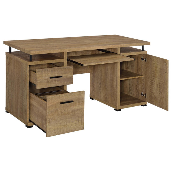 English Elm Swan 55 Inch Home Office Desk with Drawers Raised Shelf and Warm Mango Finish B062P521110