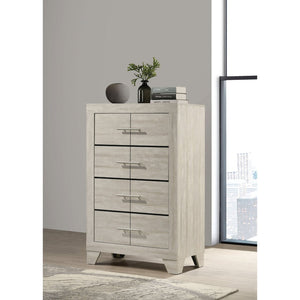 English Elm Strout Farmhouse Four Drawer Chest with Rough Sawn Veneer and Polished Nickel Pulls B062P521115