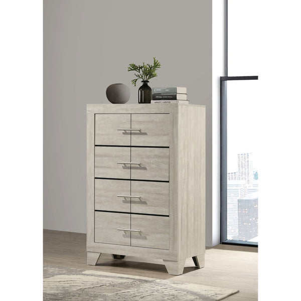 English Elm Strout Farmhouse Four Drawer Chest with Rough Sawn Veneer and Polished Nickel Pulls B062P521115