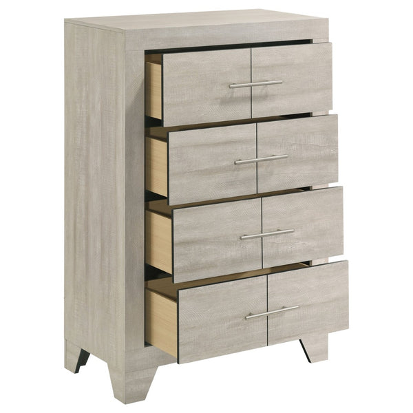 English Elm Strout Farmhouse Four Drawer Chest with Rough Sawn Veneer and Polished Nickel Pulls B062P521115