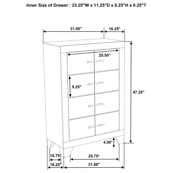 English Elm Strout Farmhouse Four Drawer Chest with Rough Sawn Veneer and Polished Nickel Pulls B062P521115