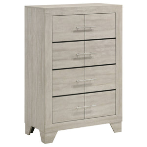 English Elm Strout Farmhouse Four Drawer Chest with Rough Sawn Veneer and Polished Nickel Pulls B062P521115