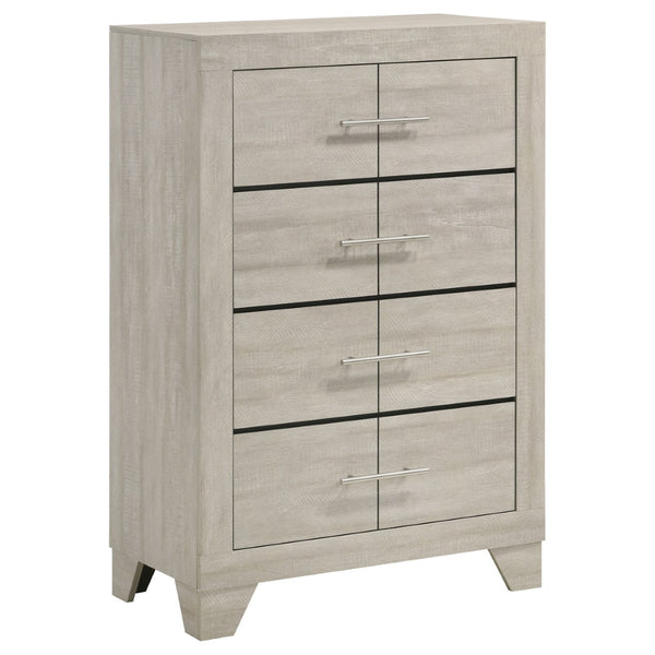 English Elm Strout Farmhouse Four Drawer Chest with Rough Sawn Veneer and Polished Nickel Pulls B062P521115