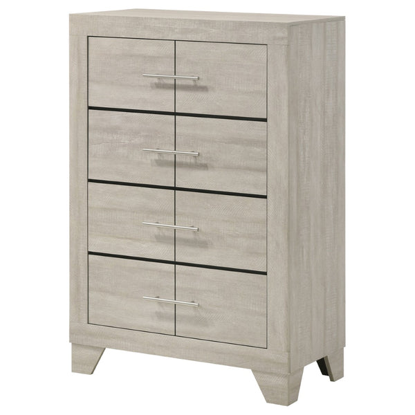 English Elm Strout Farmhouse Four Drawer Chest with Rough Sawn Veneer and Polished Nickel Pulls B062P521115