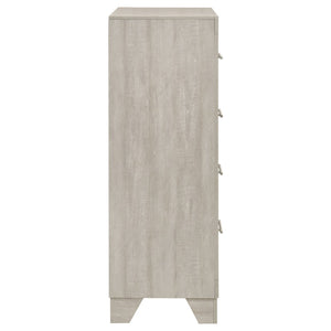 English Elm Strout Farmhouse Four Drawer Chest with Rough Sawn Veneer and Polished Nickel Pulls B062P521115