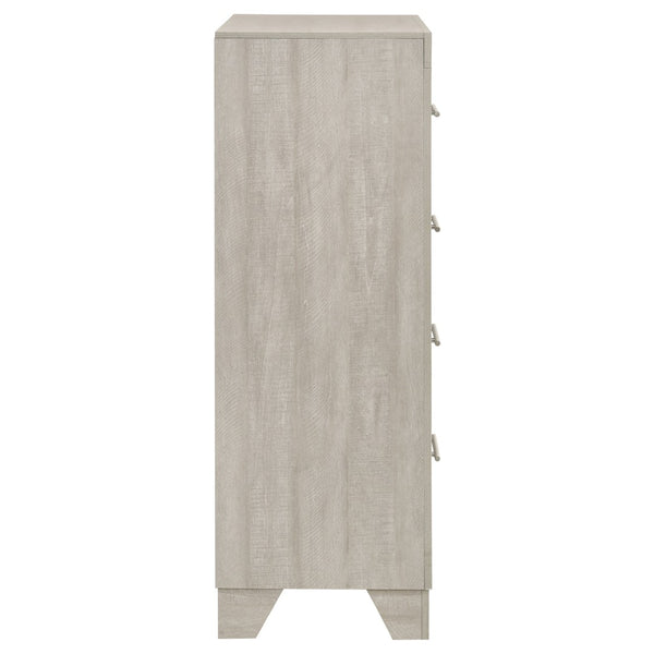 English Elm Strout Farmhouse Four Drawer Chest with Rough Sawn Veneer and Polished Nickel Pulls B062P521115