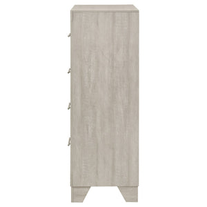 English Elm Strout Farmhouse Four Drawer Chest with Rough Sawn Veneer and Polished Nickel Pulls B062P521115