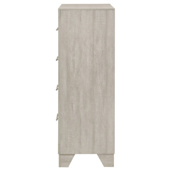 English Elm Strout Farmhouse Four Drawer Chest with Rough Sawn Veneer and Polished Nickel Pulls B062P521115