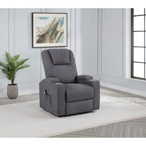 English Elm Grey Chenille Power Lift Recliner with Heat Massage Storage Pockets and Cup Holders B062P521995