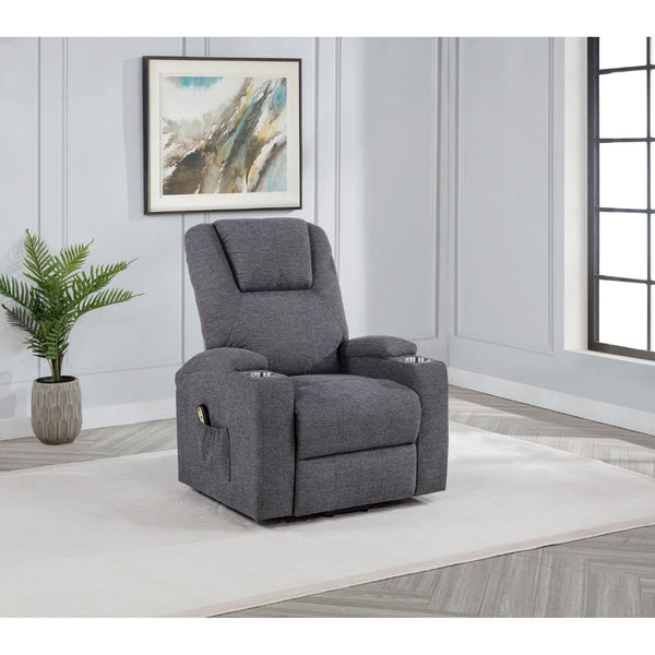 English Elm Grey Chenille Power Lift Recliner with Heat Massage Storage Pockets and Cup Holders B062P521995