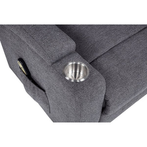 English Elm Grey Chenille Power Lift Recliner with Heat Massage Storage Pockets and Cup Holders B062P521995