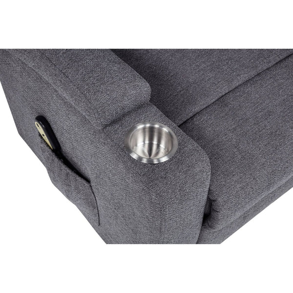 English Elm Grey Chenille Power Lift Recliner with Heat Massage Storage Pockets and Cup Holders B062P521995