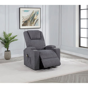 English Elm Grey Chenille Power Lift Recliner with Heat Massage Storage Pockets and Cup Holders B062P521995