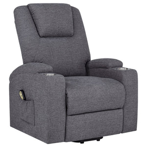 English Elm Grey Chenille Power Lift Recliner with Heat Massage Storage Pockets and Cup Holders B062P521995