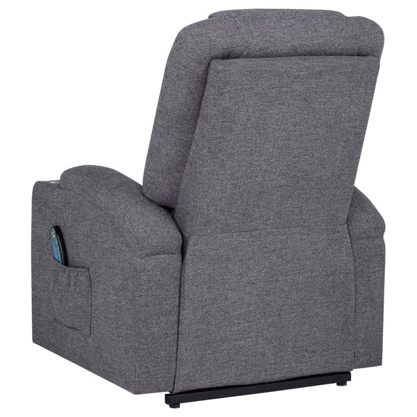 English Elm Grey Chenille Power Lift Recliner with Heat Massage Storage Pockets and Cup Holders B062P521995