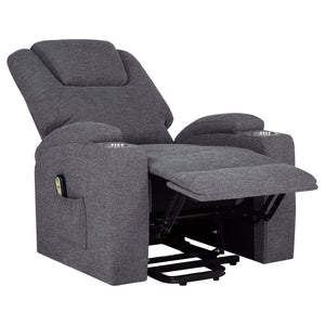 English Elm Grey Chenille Power Lift Recliner with Heat Massage Storage Pockets and Cup Holders B062P521995