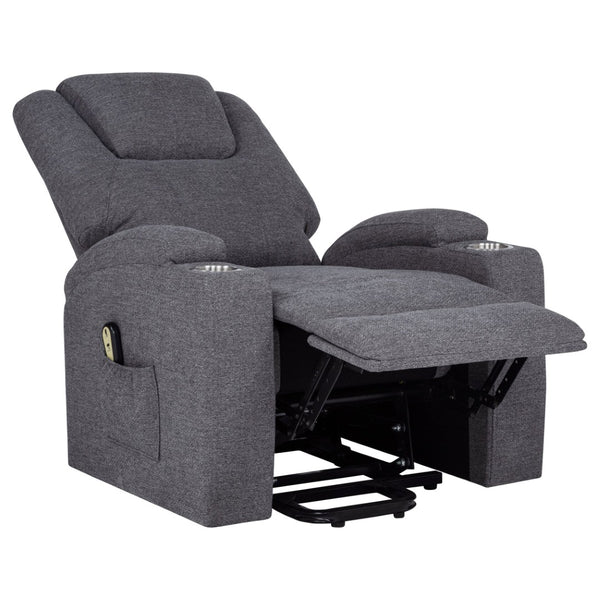 English Elm Grey Chenille Power Lift Recliner with Heat Massage Storage Pockets and Cup Holders B062P521995