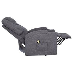 English Elm Grey Chenille Power Lift Recliner with Heat Massage Storage Pockets and Cup Holders B062P521995