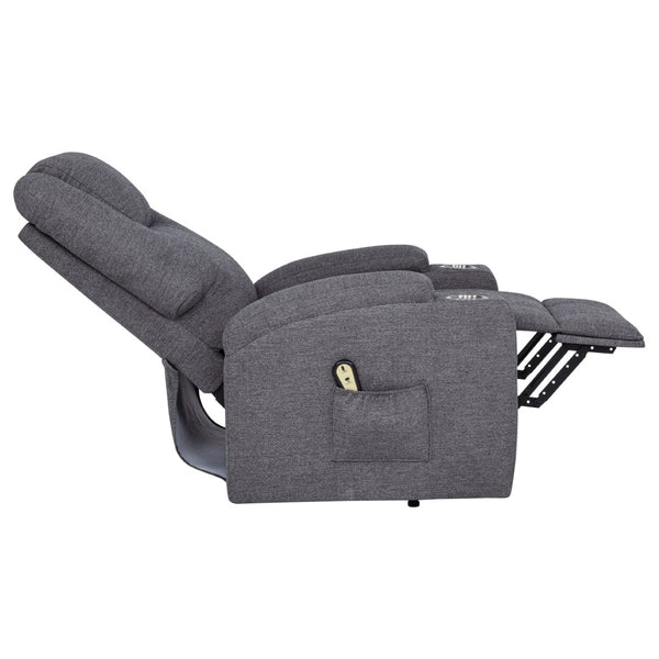 English Elm Grey Chenille Power Lift Recliner with Heat Massage Storage Pockets and Cup Holders B062P521995