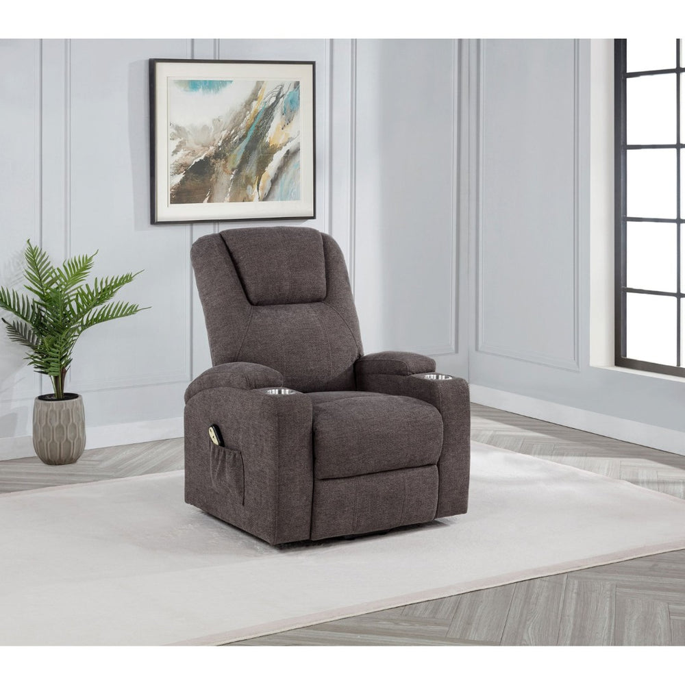 English Elm Brown Chenille Power Lift Recliner with Heat Massage and Plush Foam Support B062P521996