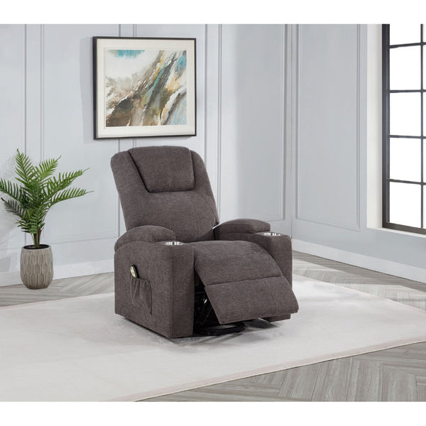 English Elm Brown Chenille Power Lift Recliner with Heat Massage and Plush Foam Support B062P521996