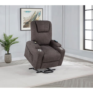 English Elm Brown Chenille Power Lift Recliner with Heat Massage and Plush Foam Support B062P521996