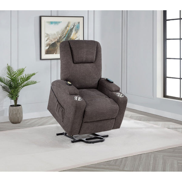 English Elm Brown Chenille Power Lift Recliner with Heat Massage and Plush Foam Support B062P521996