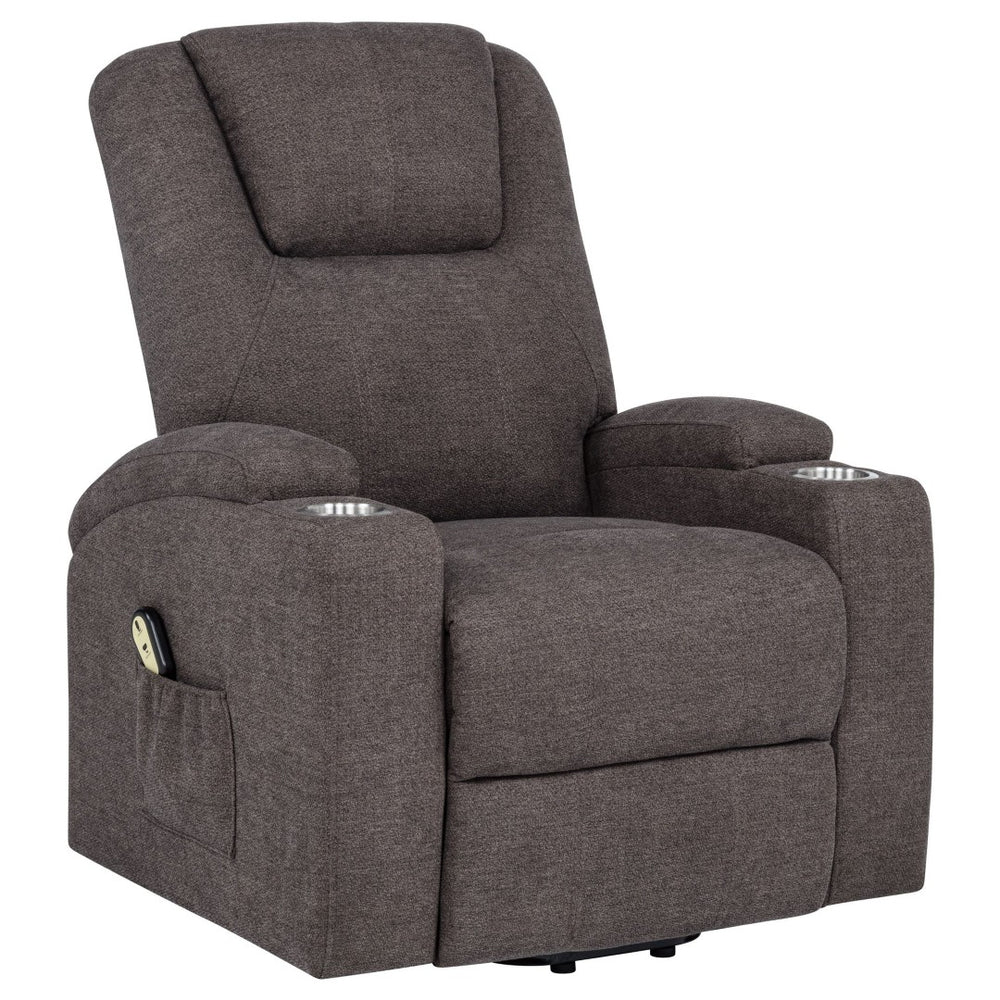 English Elm Brown Chenille Power Lift Recliner with Heat Massage and Plush Foam Support B062P521996