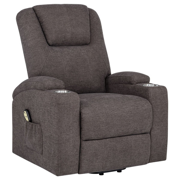 English Elm Brown Chenille Power Lift Recliner with Heat Massage and Plush Foam Support B062P521996