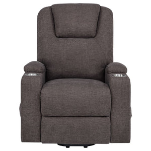 English Elm Brown Chenille Power Lift Recliner with Heat Massage and Plush Foam Support B062P521996