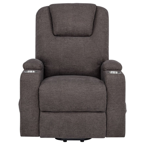 English Elm Brown Chenille Power Lift Recliner with Heat Massage and Plush Foam Support B062P521996