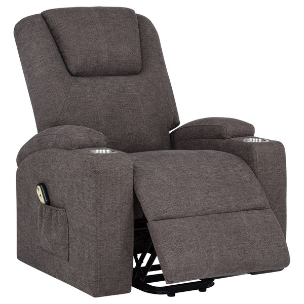 English Elm Brown Chenille Power Lift Recliner with Heat Massage and Plush Foam Support B062P521996