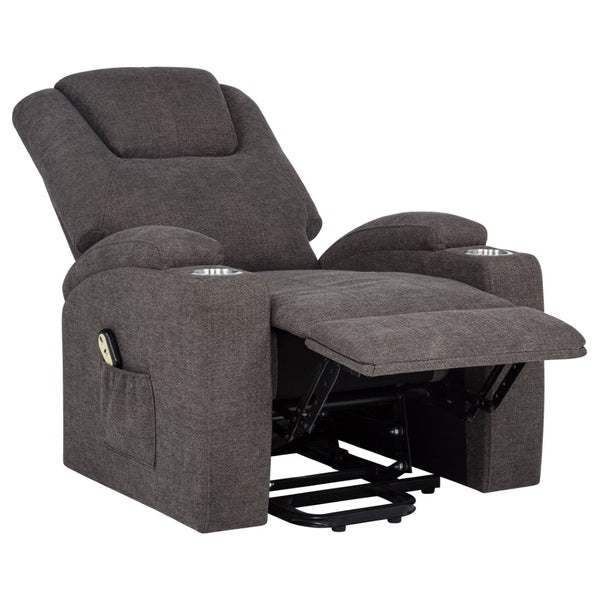 English Elm Brown Chenille Power Lift Recliner with Heat Massage and Plush Foam Support B062P521996