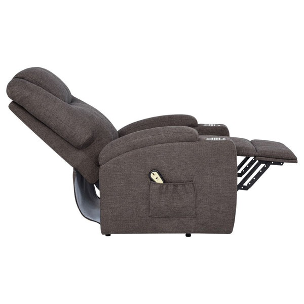 English Elm Brown Chenille Power Lift Recliner with Heat Massage and Plush Foam Support B062P521996