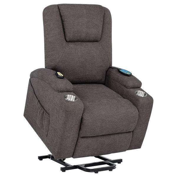 English Elm Brown Chenille Power Lift Recliner with Heat Massage and Plush Foam Support B062P521996