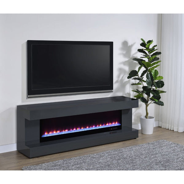 English Elm Grey High Gloss Media Console with Electric Flame Display and Bluetooth Audio B062P522001