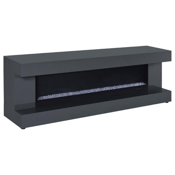 English Elm Grey High Gloss Media Console with Electric Flame Display and Bluetooth Audio B062P522001