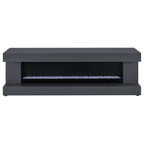 English Elm Grey High Gloss Media Console with Electric Flame Display and Bluetooth Audio B062P522001