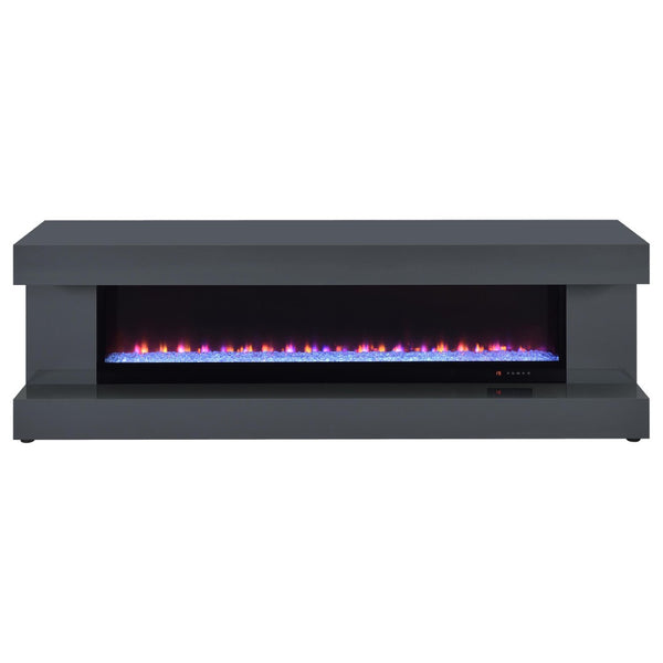 English Elm Grey High Gloss Media Console with Electric Flame Display and Bluetooth Audio B062P522001