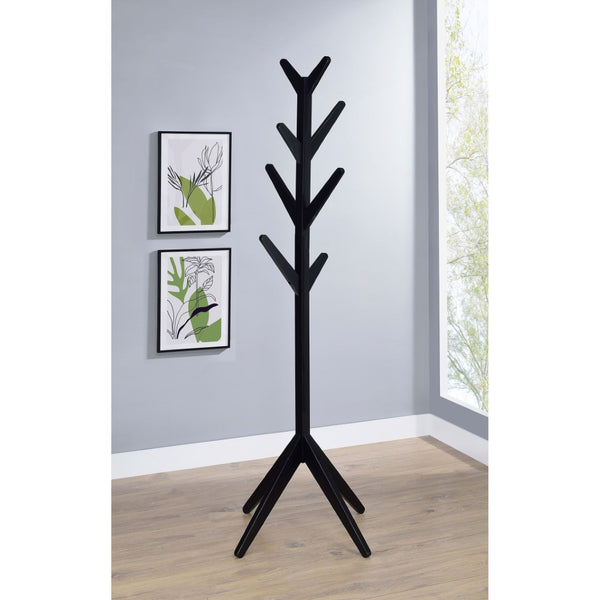 English Elm Black Rubberwood Freestanding Coat Rack with Eight Hooks for Foyer or Mudroom B062P522002